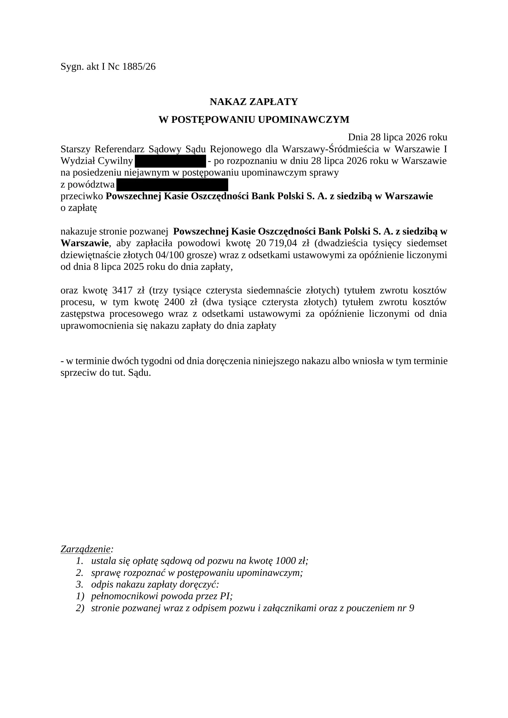 PKO BP nakaz zapłaty SKD