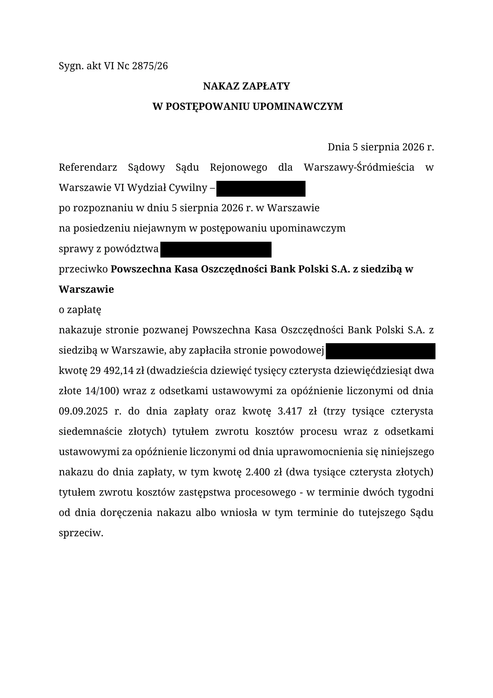 PKO BP nakaz zapłaty SKD