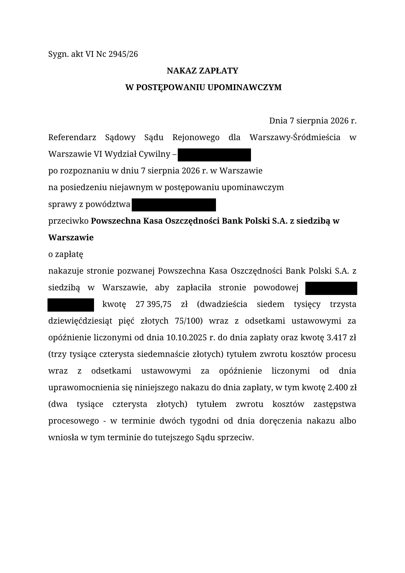 PKO BP nakaz zapłaty SKD