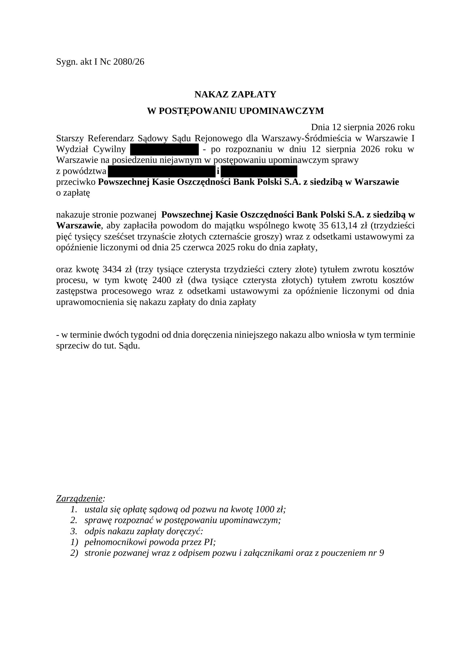 PKO BP nakaz zapłaty SKD