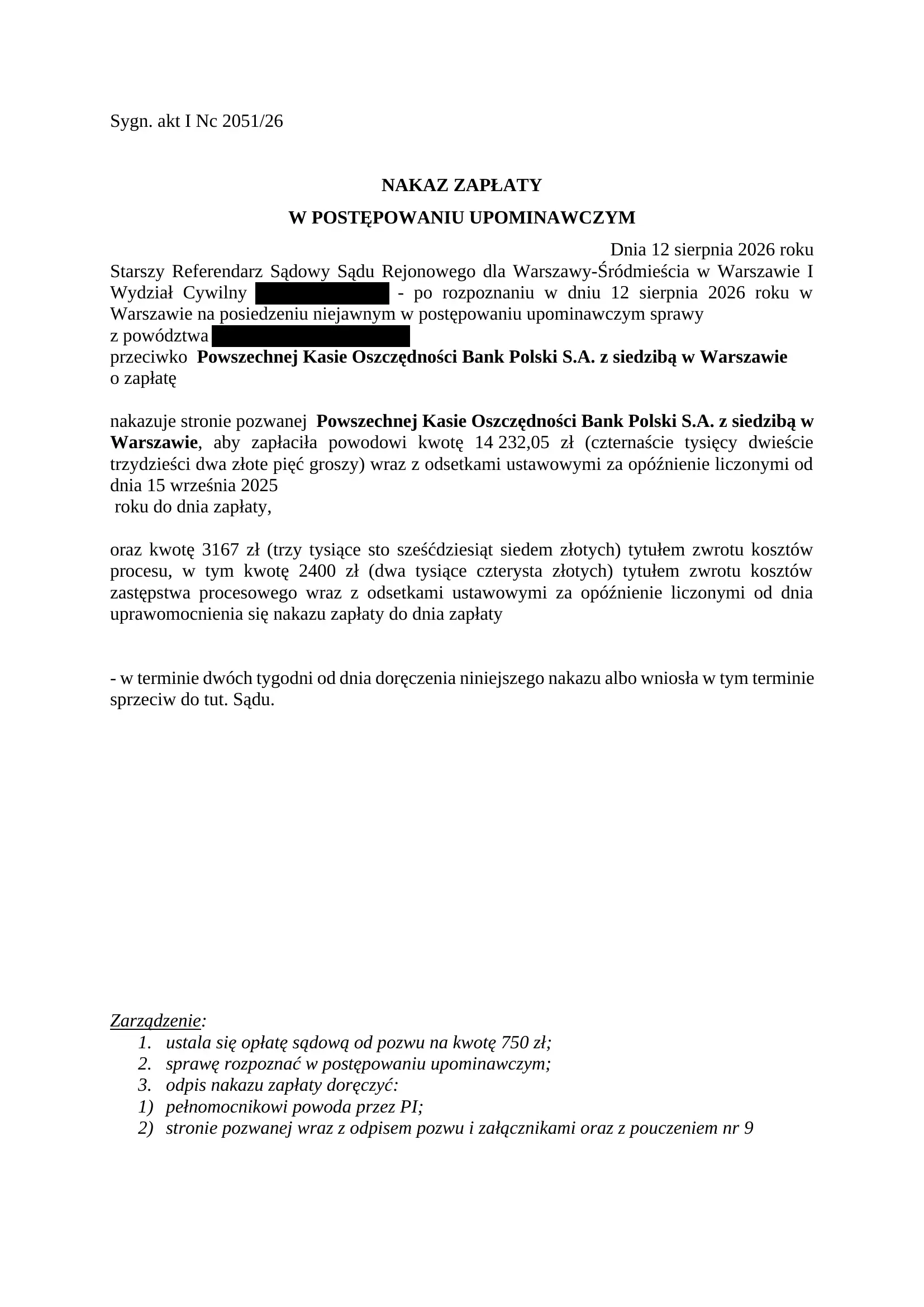 PKO BP nakaz zapłaty SKD
