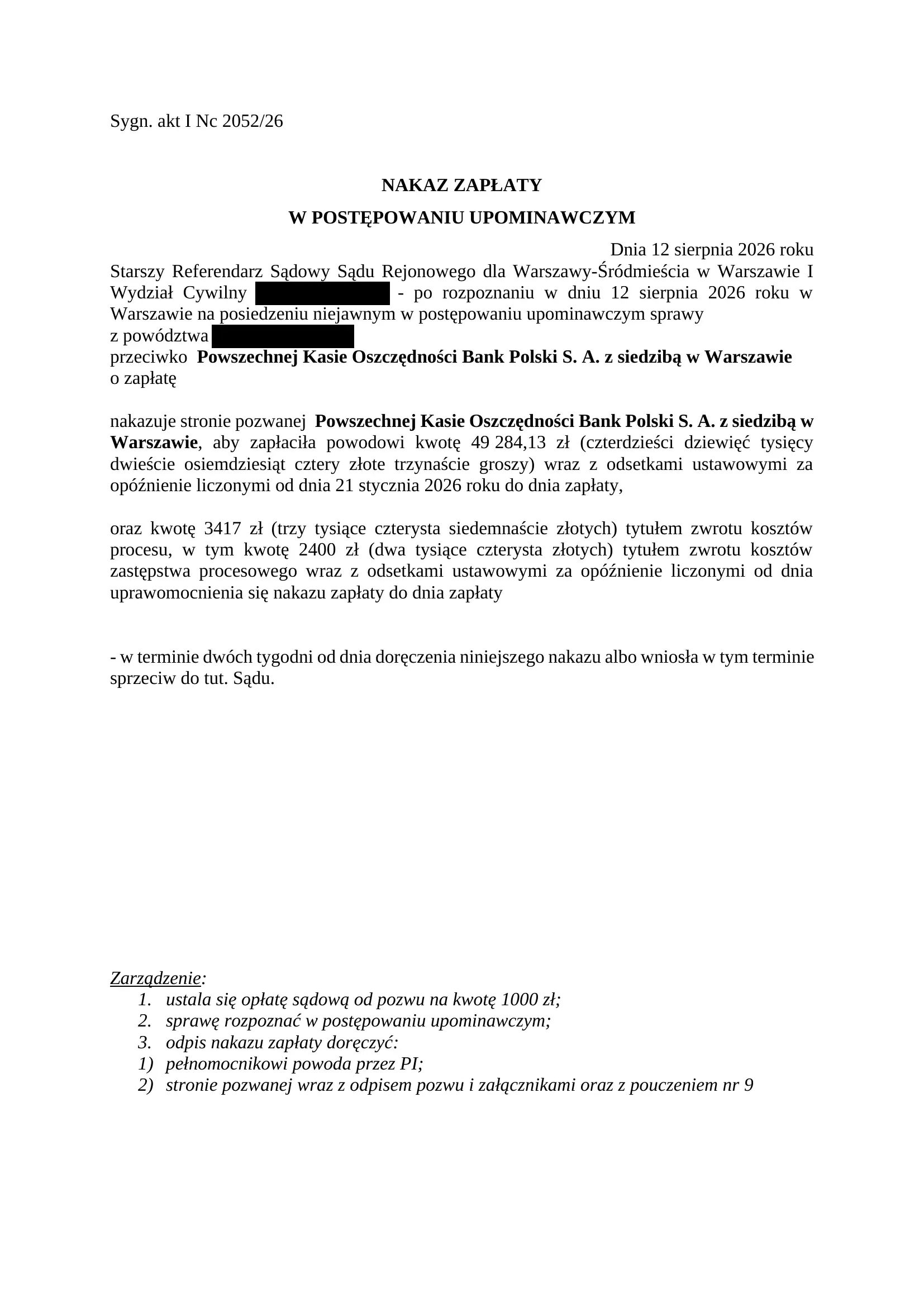 PKO BP nakaz zapłaty SKD