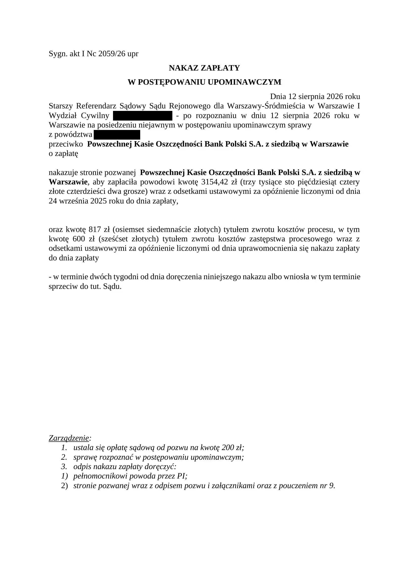 PKO BP nakaz zapłaty SKD