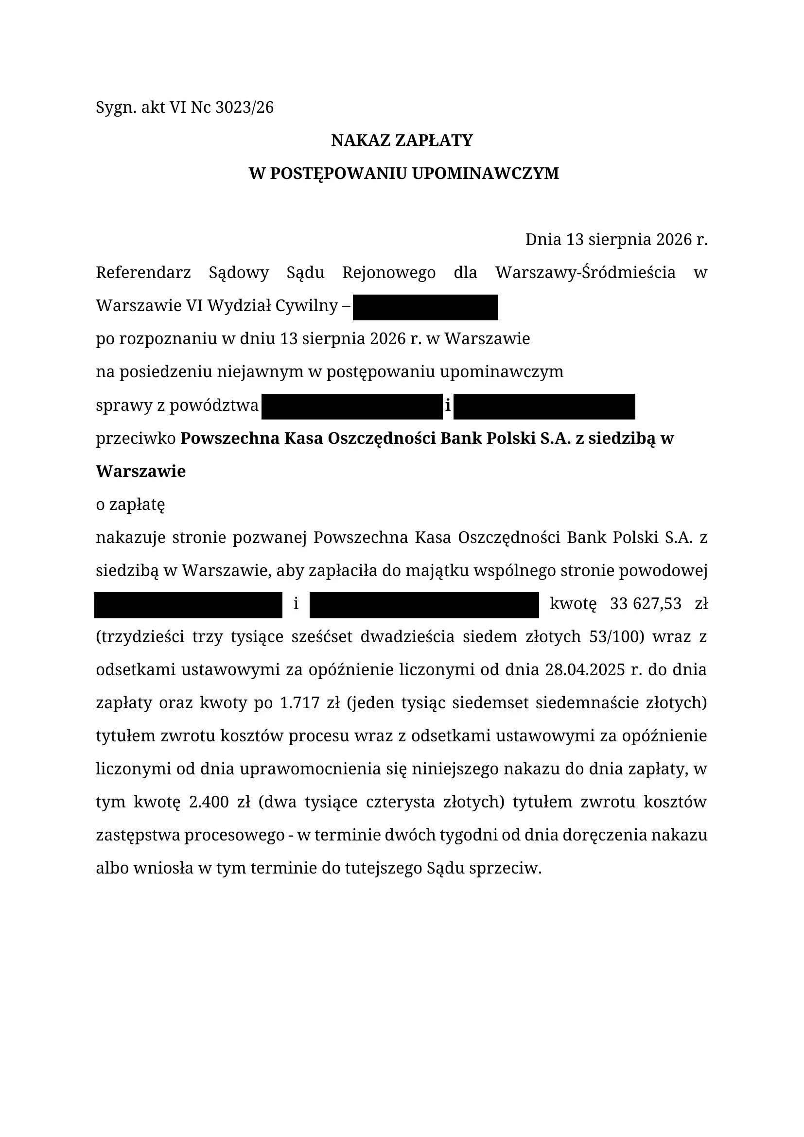 PKO BP nakaz zapłaty SKD