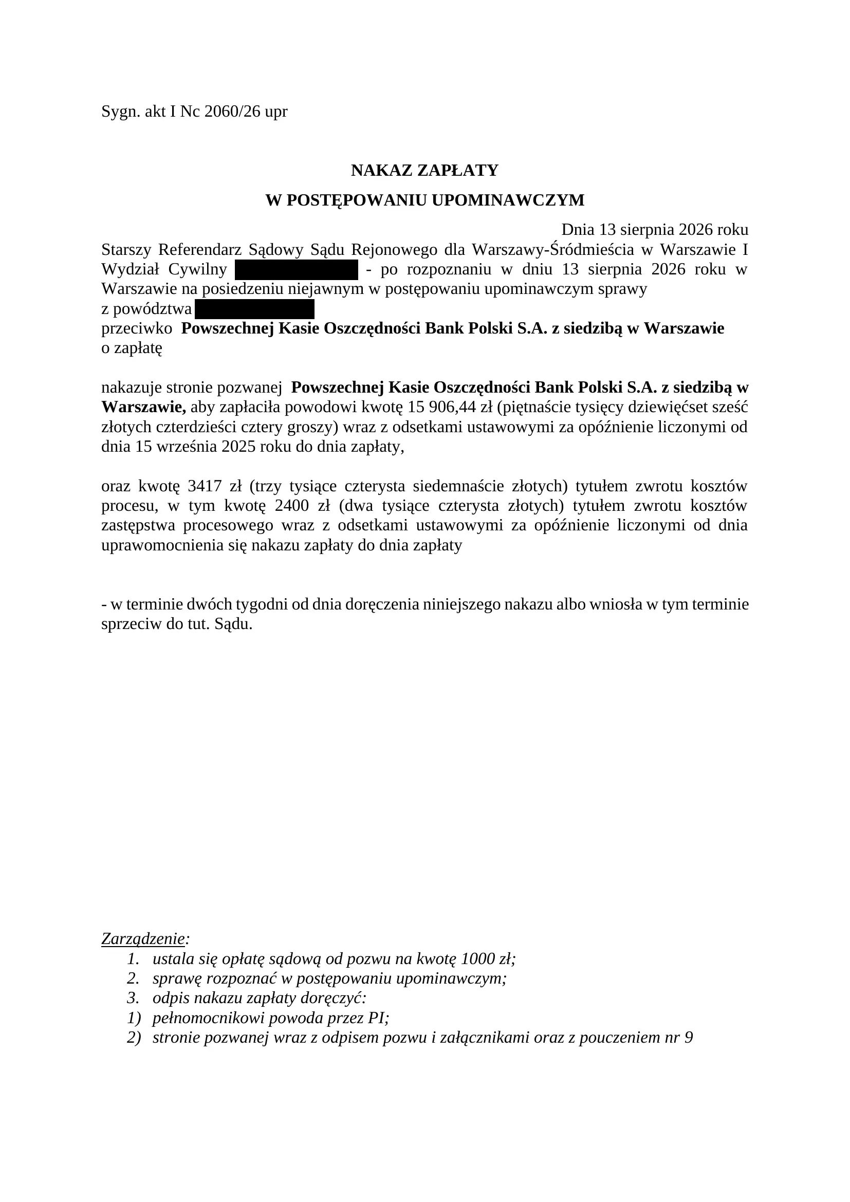 PKO BP nakaz zapłaty SKD